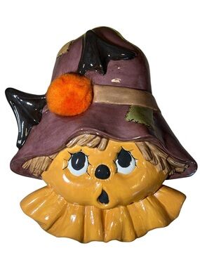 Vintage 80s Ceramic Scarecrow Wall Hanging Halloween Decor